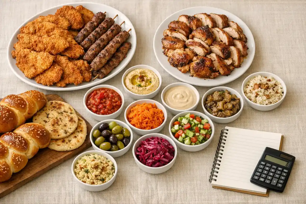מחשבון כמויות לקייטרינג - שולחן מלא של קייטרינג כשר ישראלי למאות אורחים