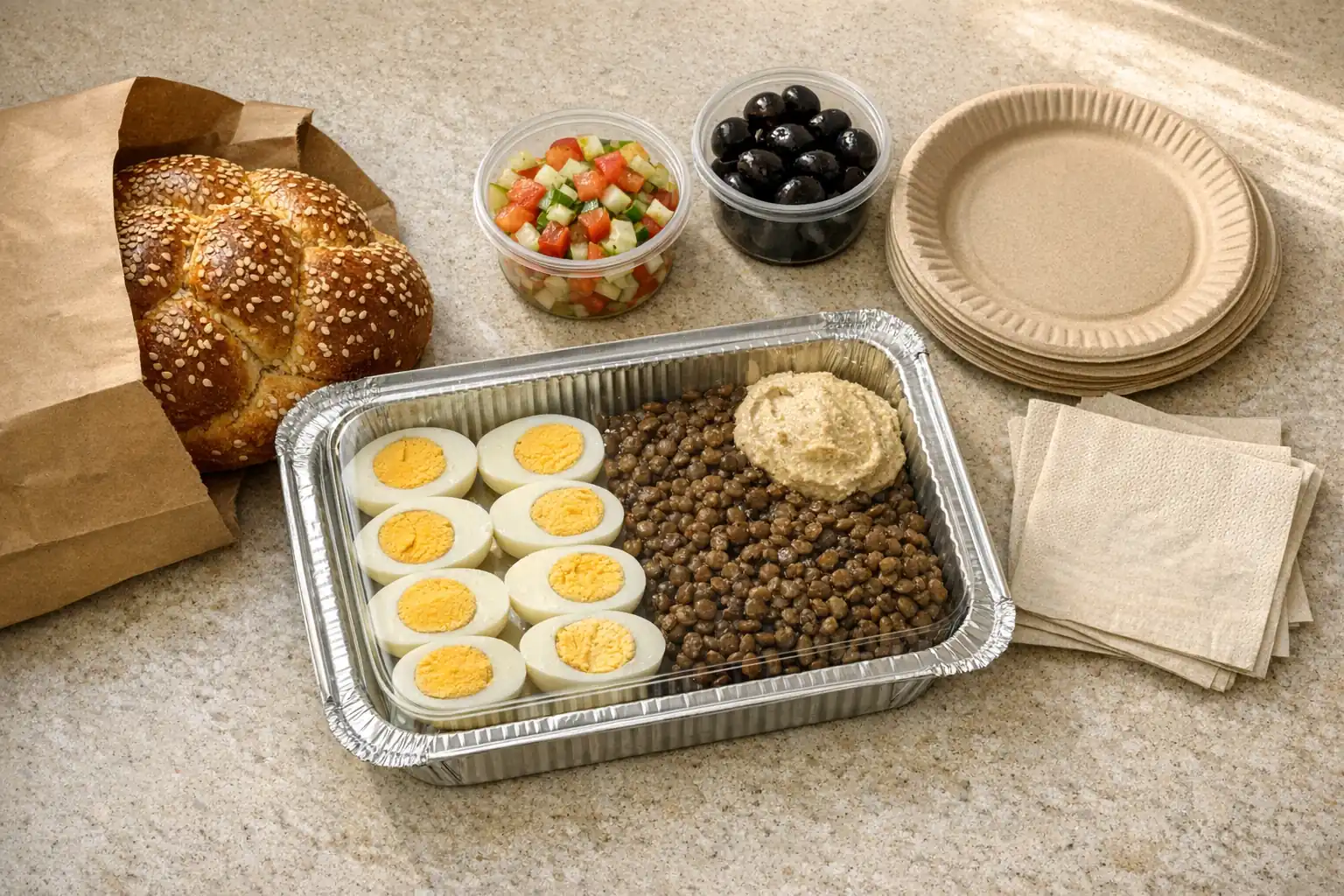 סעודת הבראה - אספקה שקטה לבית האבל עם מגש אישי ולחם עגול